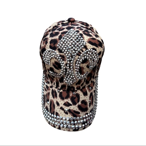 Leopard Rhinestone Fleur-de-lis Cap | NWOT - Picture 1 of 4